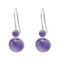 Round Natural Amethyst 925 Solid Silver Bohemian Bezel Dangle February Earrings