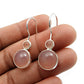 Round Rose Quartz Gemstone Solid Sterling Silver Tribal Hook Dangling Earrings