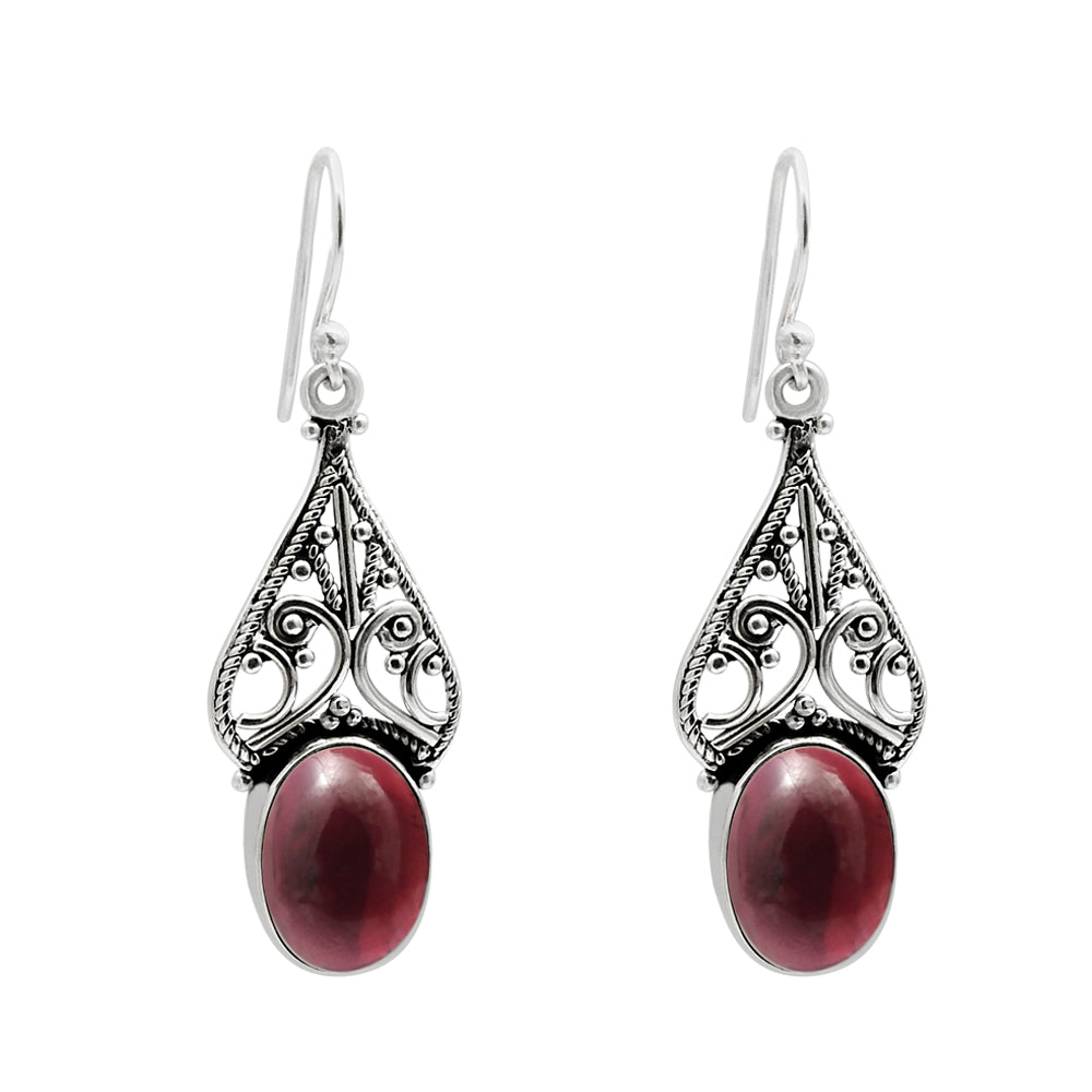 Woman Gift 925 Silver Natural Garnet Drop Dangle Bohemian Earrings A17