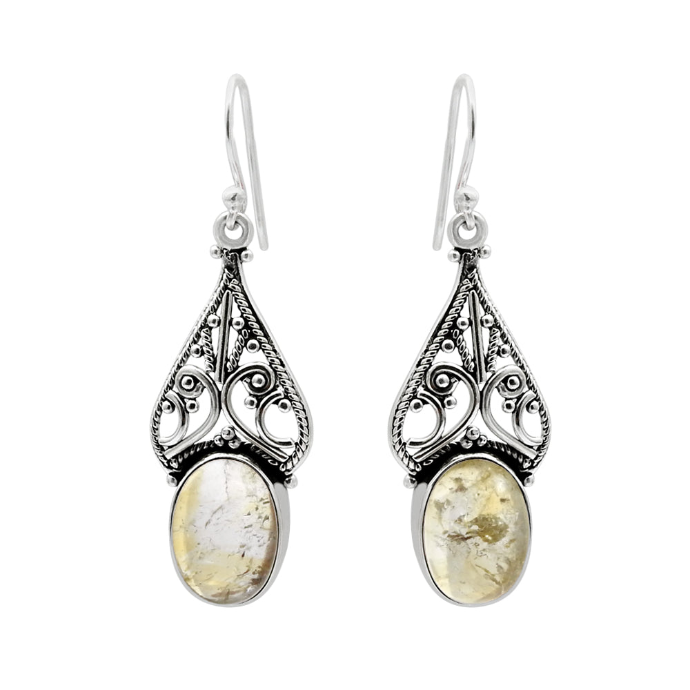 Woman Gift Natural Citrine Drop Dangle Ethnic Earrings 925 Silver B17