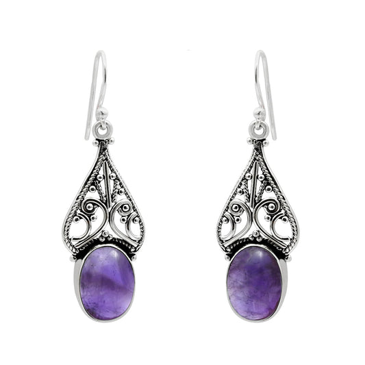 Gift For Woman Drop Dangle Ethnic Earrings 925 Silver Natural Amethyst F17