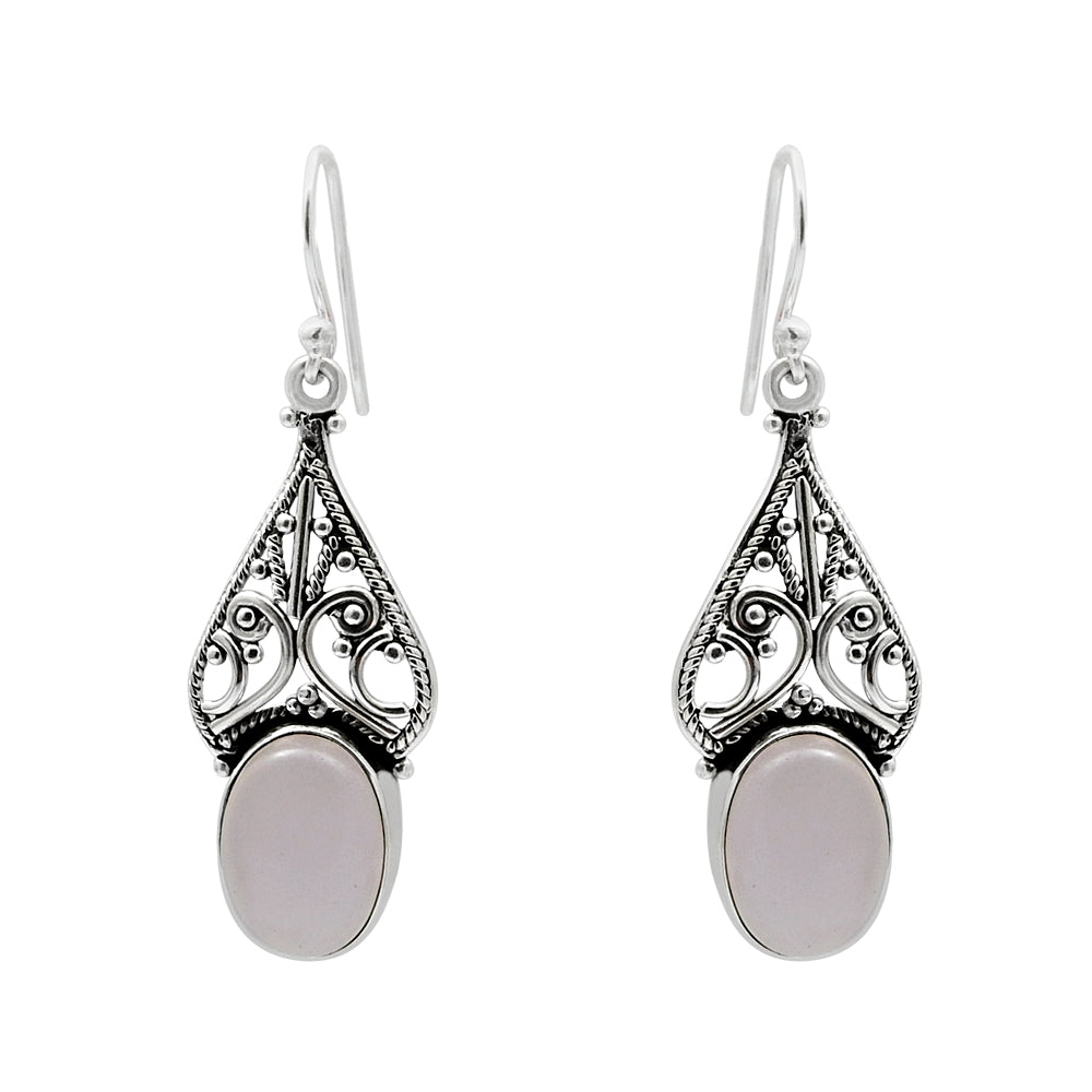 Natural Rose Quartz Drop Dangle Vintage Earrings 925 Silver For Girls J10