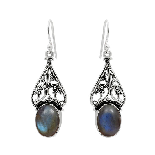 925 Sterling Silver Jewelry Oval Labradorite Gemstone Earrings Gift For Girl
