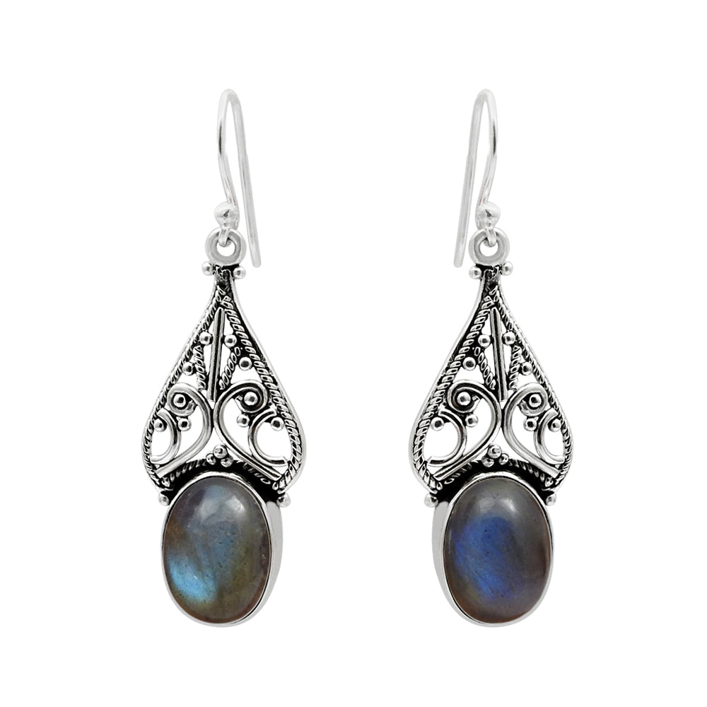 925 Sterling Silver Jewelry Oval Labradorite Gemstone Earrings Gift For Girl