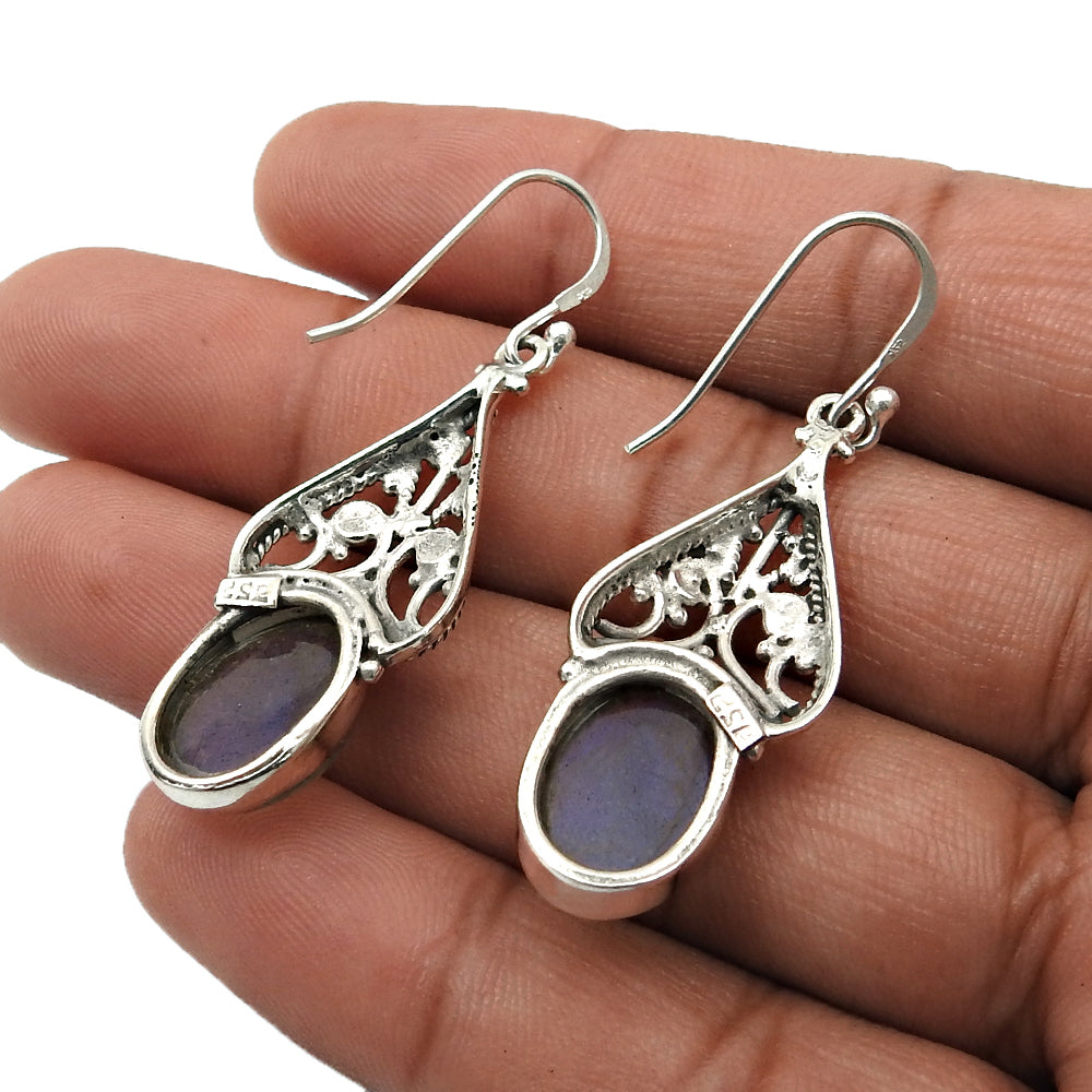 925 Sterling Silver Jewelry Oval Labradorite Gemstone Earrings Gift For Girl