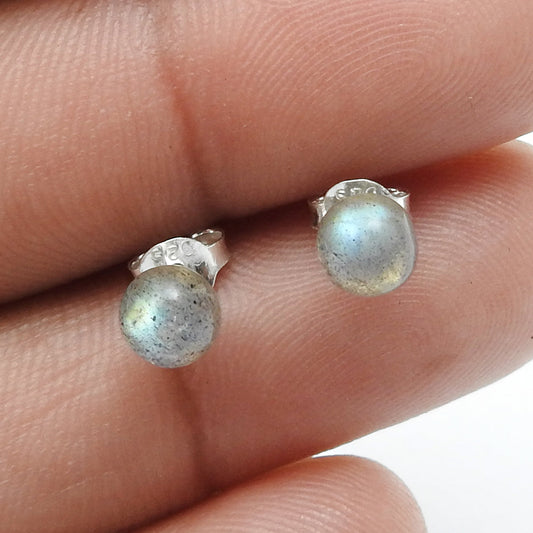 Natural Labradorite Gemstone Stud Earrings 925 Sterling Silver Jewelry A11