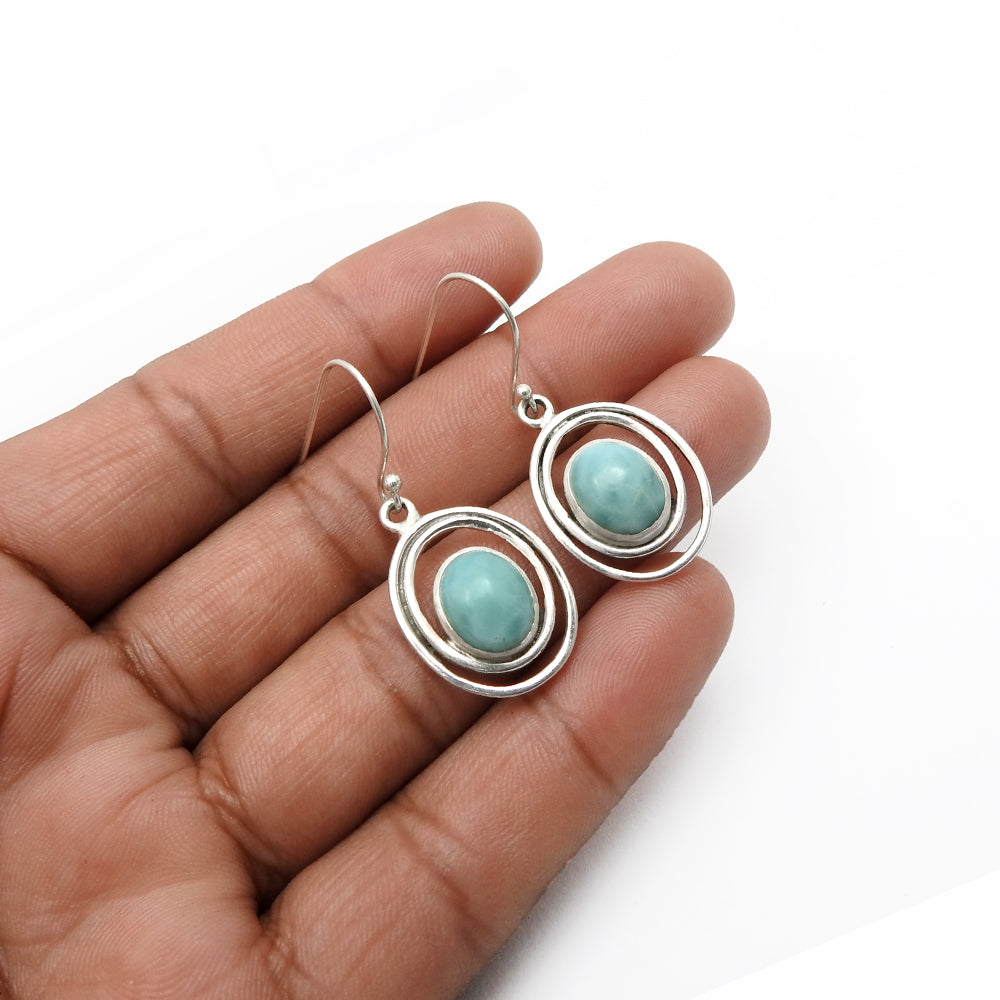 Natural Larimar Gemstone 925 Silver Charming Dangle Earrings For Women Girls B11