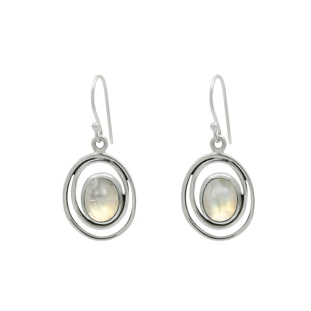 Rainbow Moonstone Gemstone Daughter Dangle Drop Earrings Solid Sterling Silver
