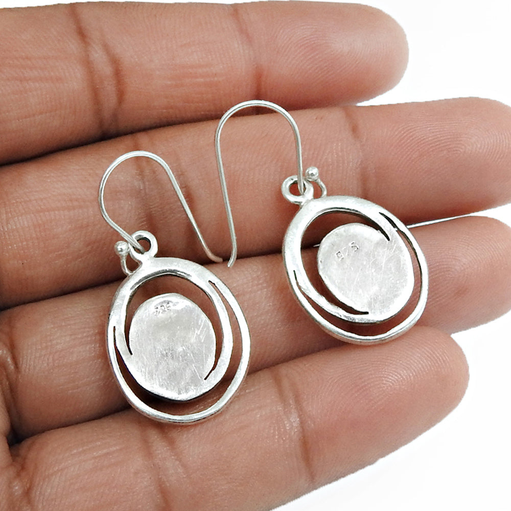 Rainbow Moonstone Gemstone Daughter Dangle Drop Earrings Solid Sterling Silver
