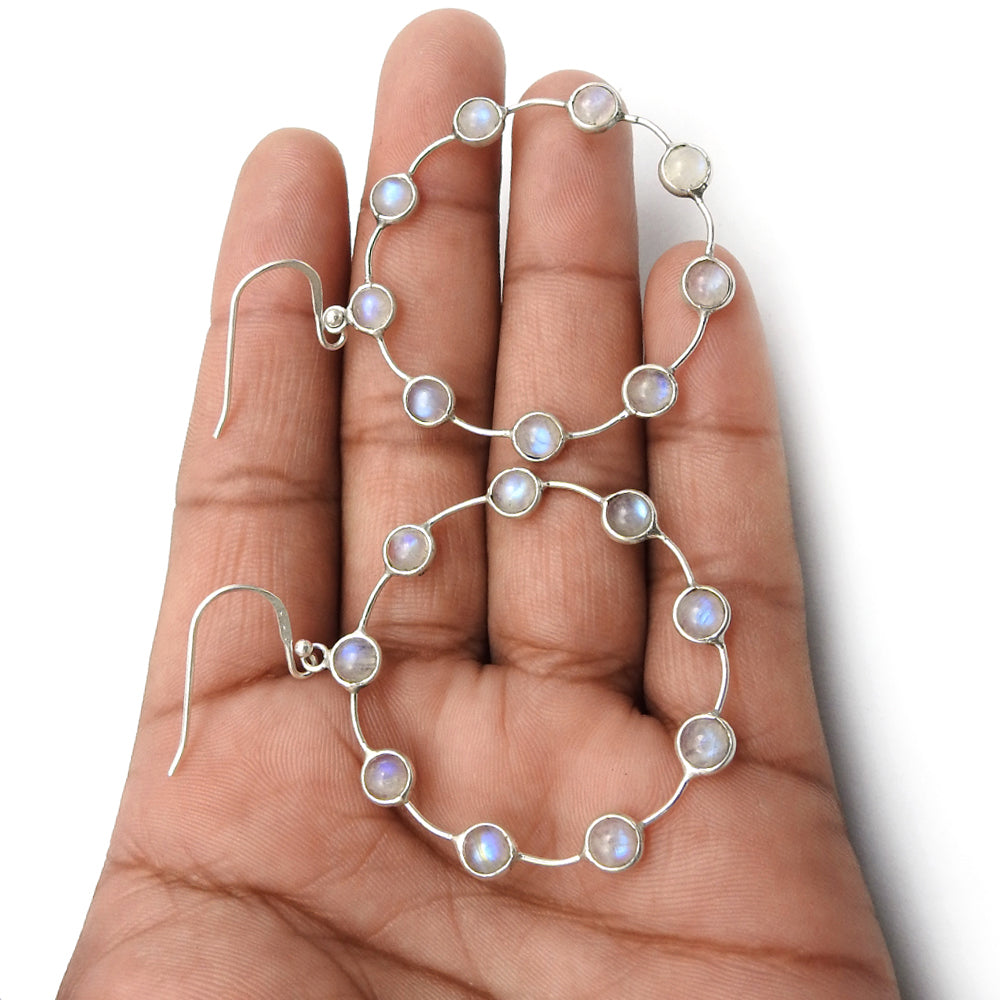 Natural Rainbow Moonstone 925 Silver Drop Dangle Bohemian Earrings For Girls I11