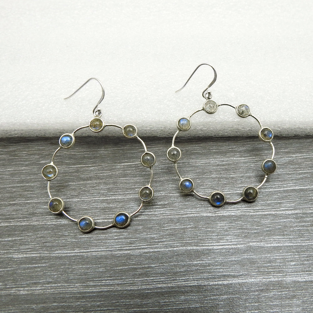 Woman Gift Natural Labradorite Drop Dangle Boho Earrings 925 Silver S58