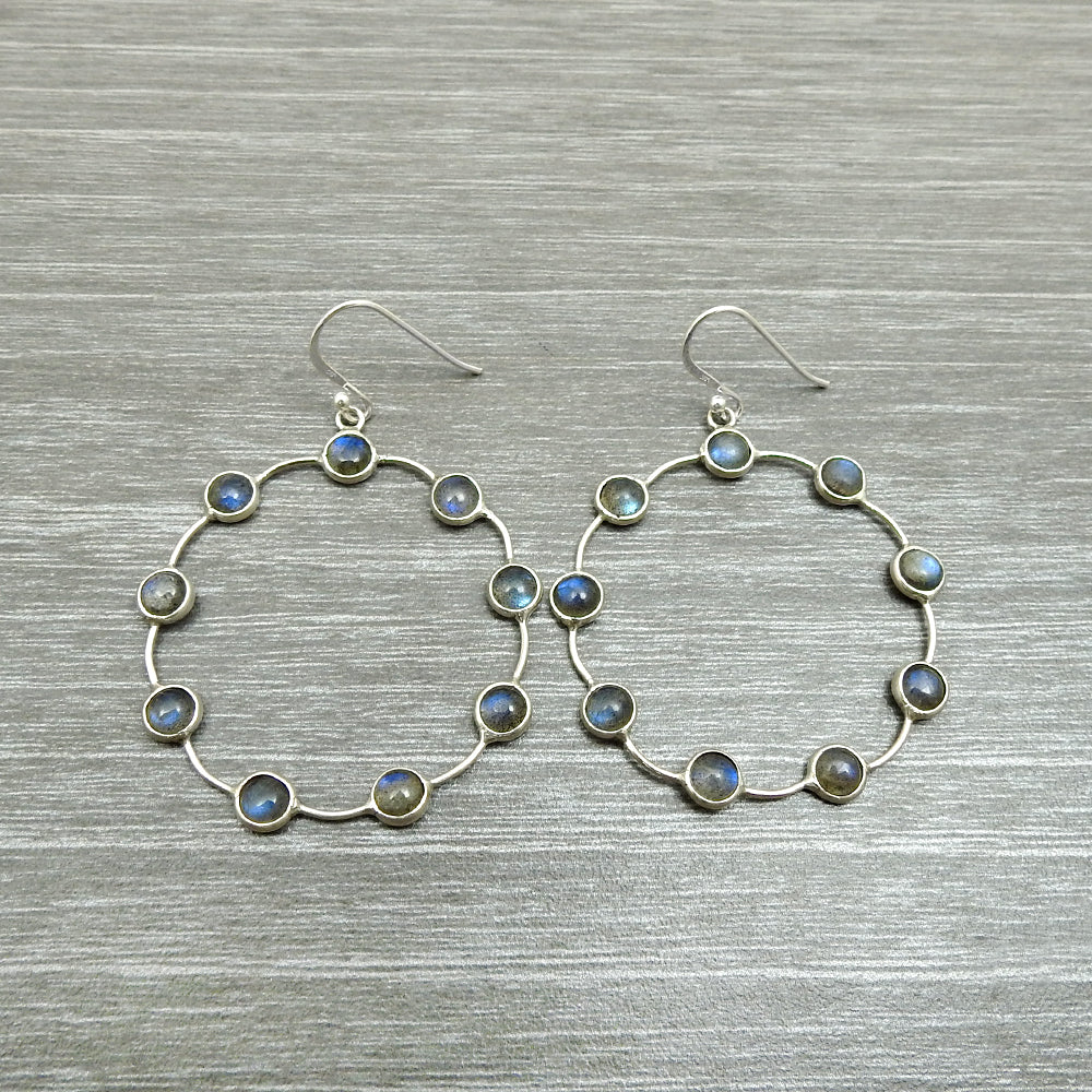 Woman Gift Natural Labradorite Drop Dangle Boho Earrings 925 Silver S58