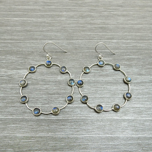 Woman Gift Natural Labradorite Drop Dangle Boho Earrings 925 Silver S58