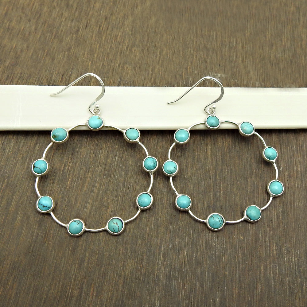 Woman Gift Turquoise Gemstone Earrings 925 Sterling Silver Jewelry L10