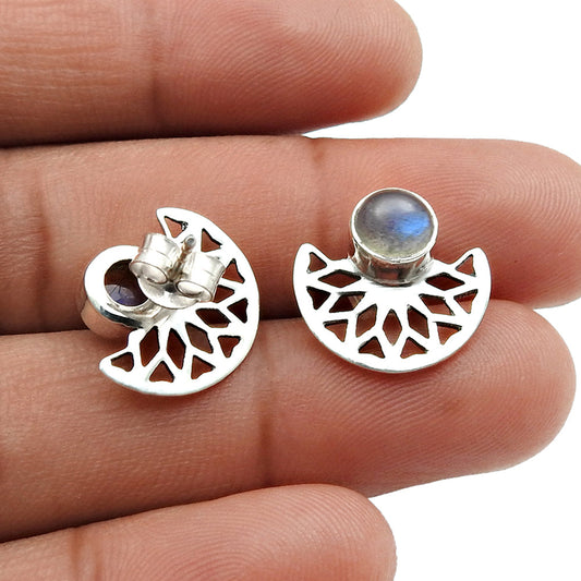 Labradorite Gemstone 925 Silver Handmade Boho Stud Post Sister Earrings Jewelry