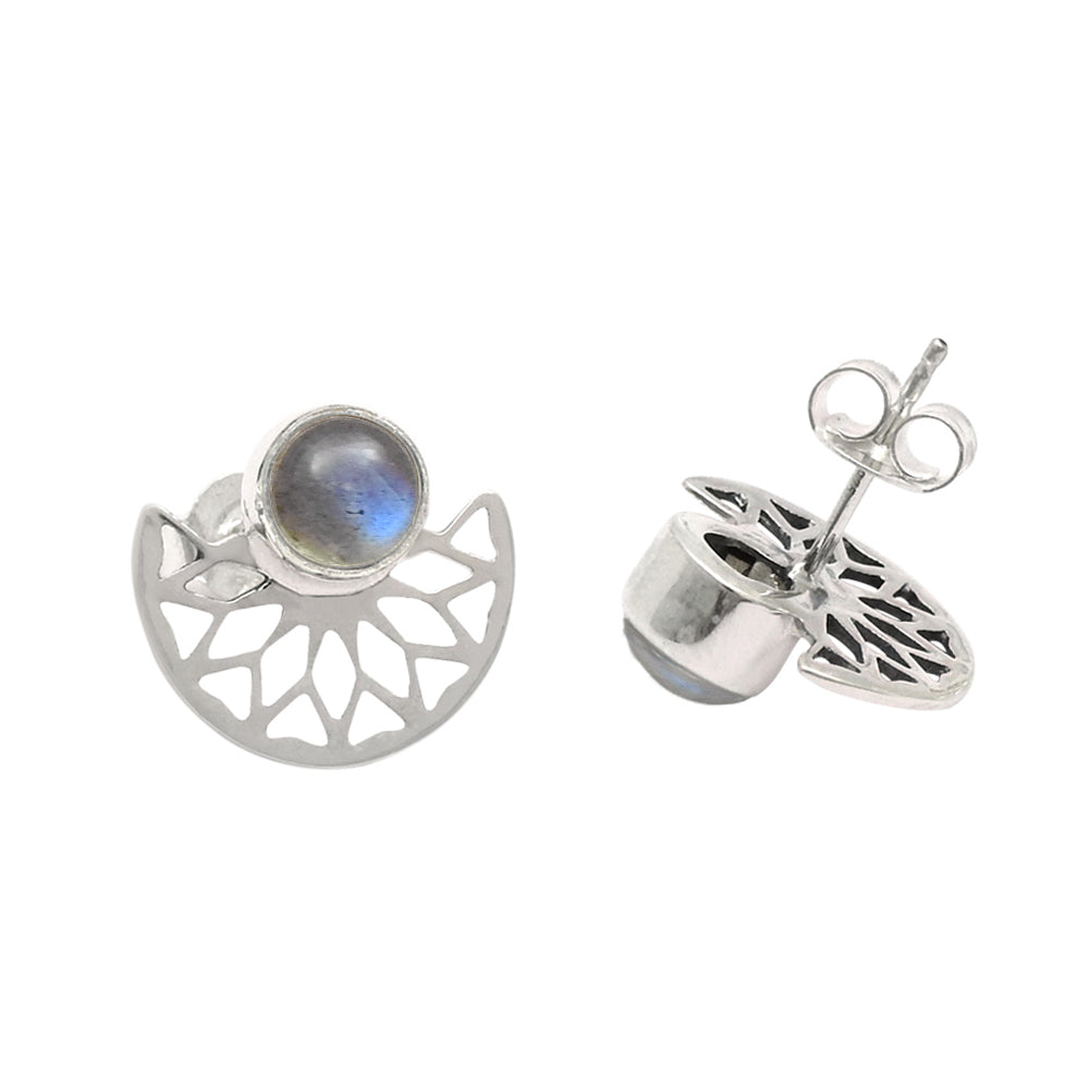 Labradorite Gemstone 925 Silver Handmade Boho Stud Post Sister Earrings Jewelry