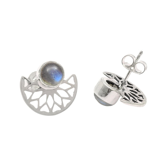 Labradorite Gemstone 925 Silver Handmade Boho Stud Post Sister Earrings Jewelry