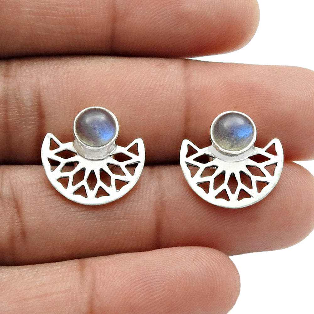 Labradorite Gemstone 925 Silver Handmade Boho Stud Post Sister Earrings Jewelry