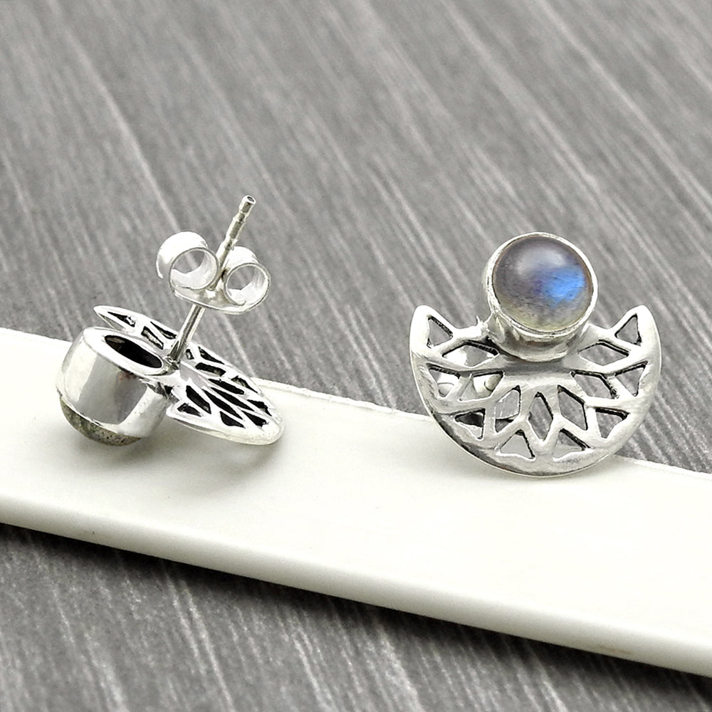 Labradorite Gemstone 925 Silver Handmade Boho Stud Post Sister Earrings Jewelry
