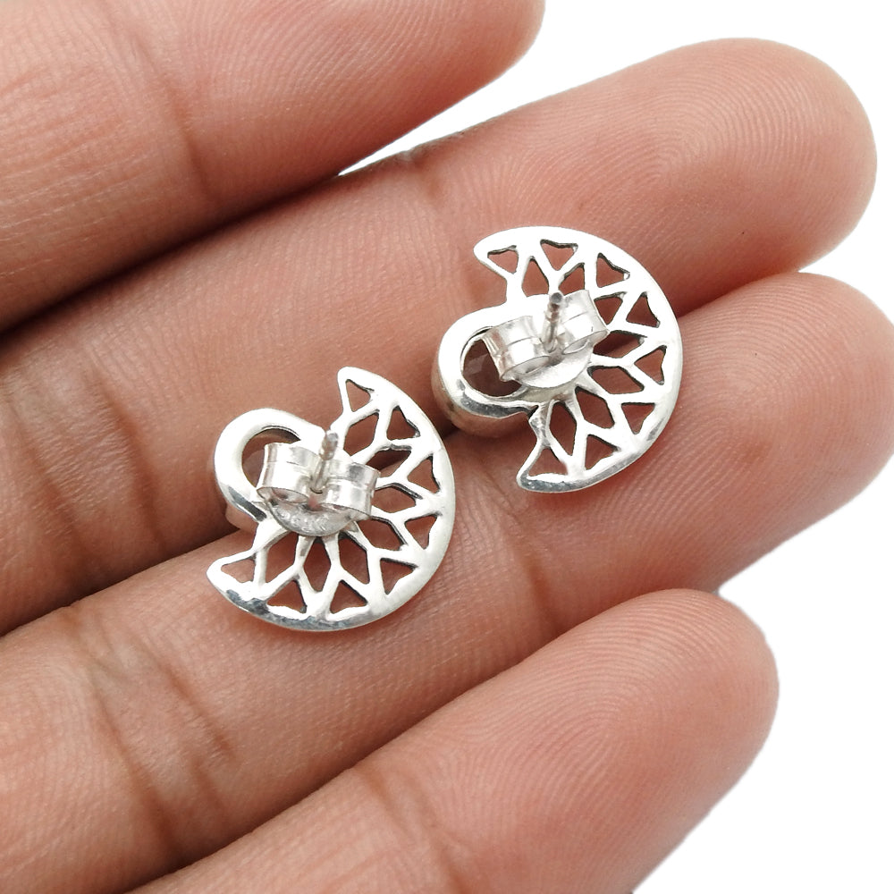 Round Rose Quartz Stone Stud Handcrafted Bezel Ethnic Earrings 925 Solid Silver