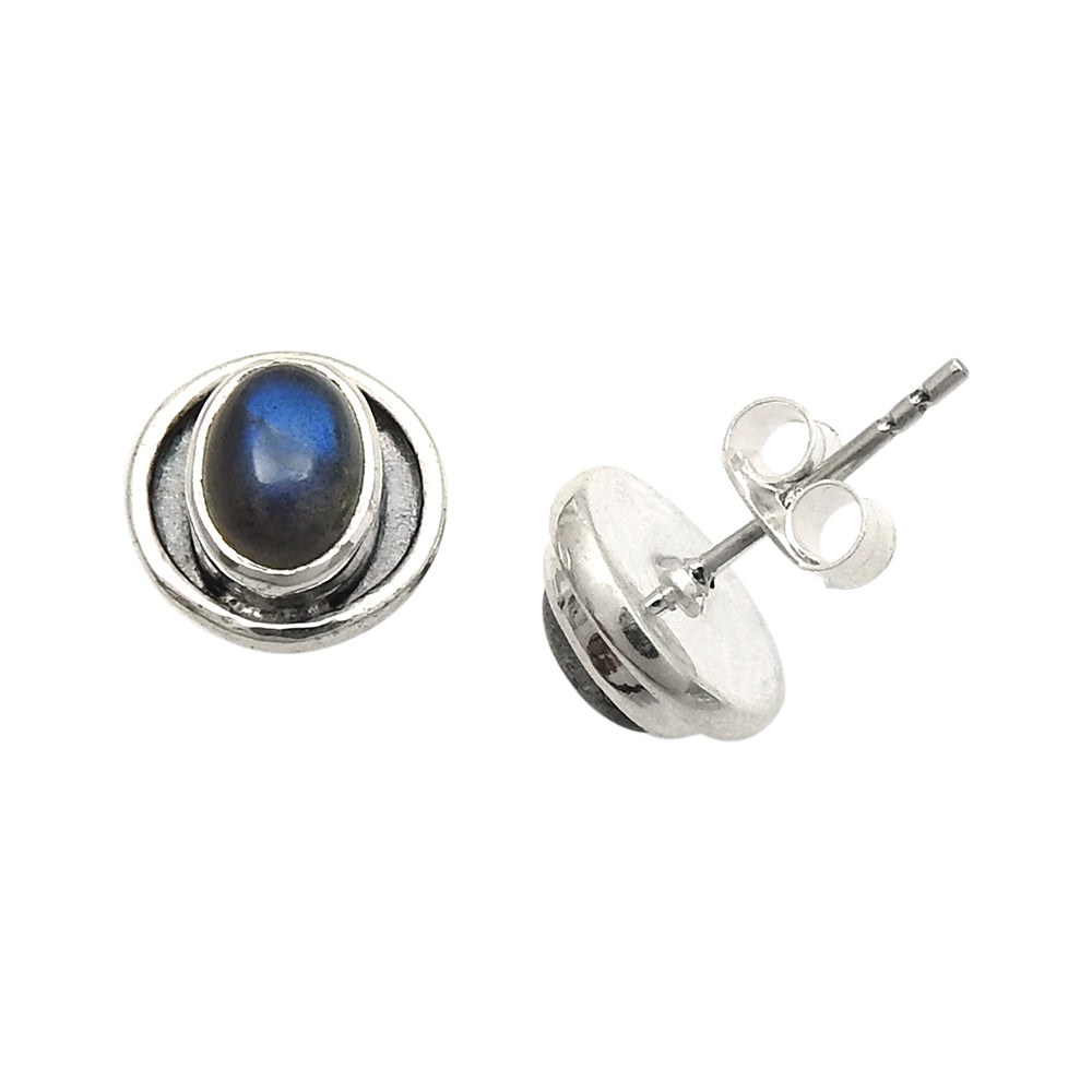 Oval Labradorite Stone 925 Silver Bezel Stud Sister Wedding Earrings Jewelry
