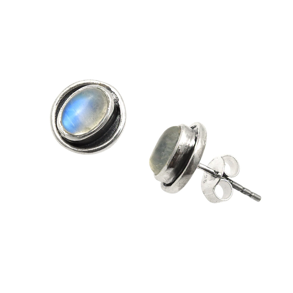 Crown Chakra Rainbow Moonstone Gemstone Solid Sterling Silver Stud Post Earrings