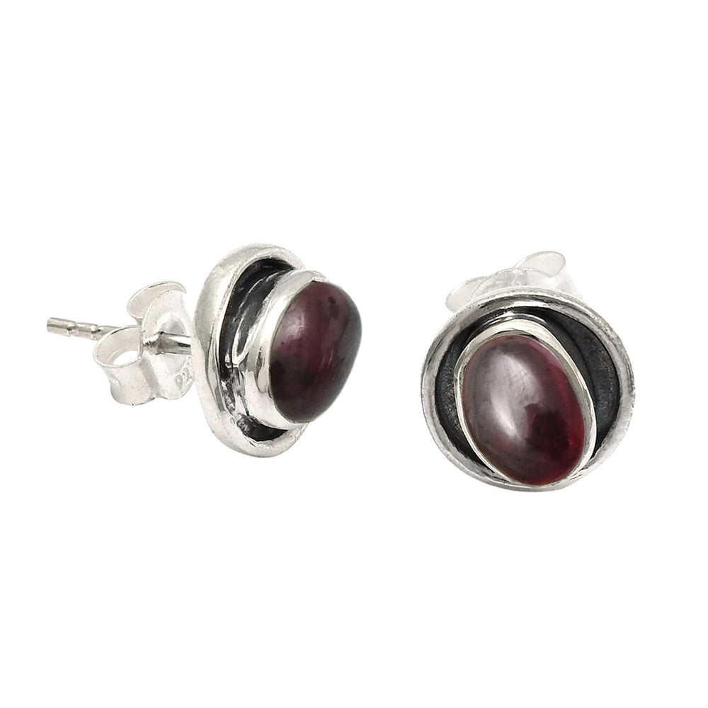 Oval Garnet Stone Ethnic Stud Butterfly Root Chakra Wife Earrings Solid Silver