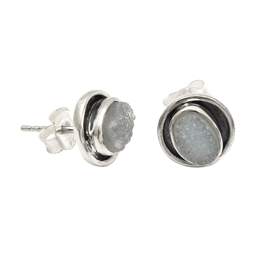 Druzy Gemstone Earrings 925 Sterling Silver Handmade Indian Jewelry