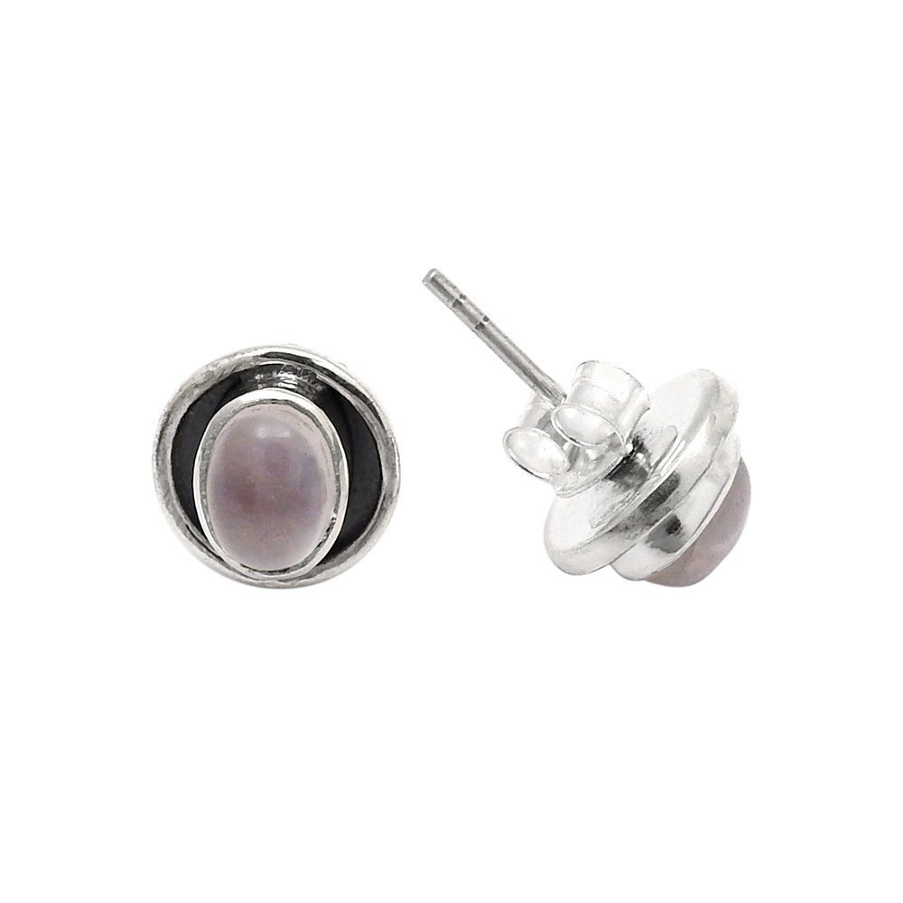 Rose Quartz Gemstone Stud Post Heart Chakra Birthday Earrings Sterling Silver