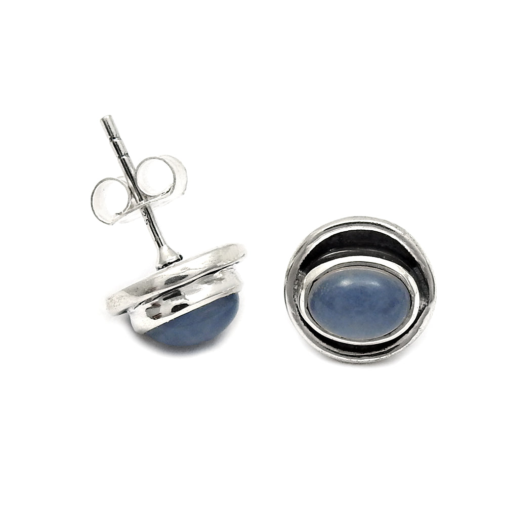 Oval Natural Chalcedony 925 Silver Bezel Anniversary Stud Post Daughter Earrings