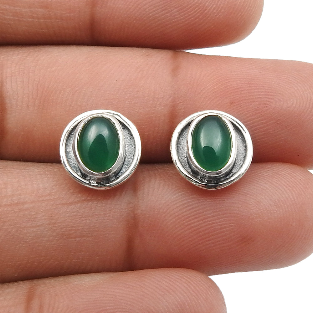 Green Onyx Stone 925 Solid Silver Butterfly Handcrafted Stud Daughter Earrings