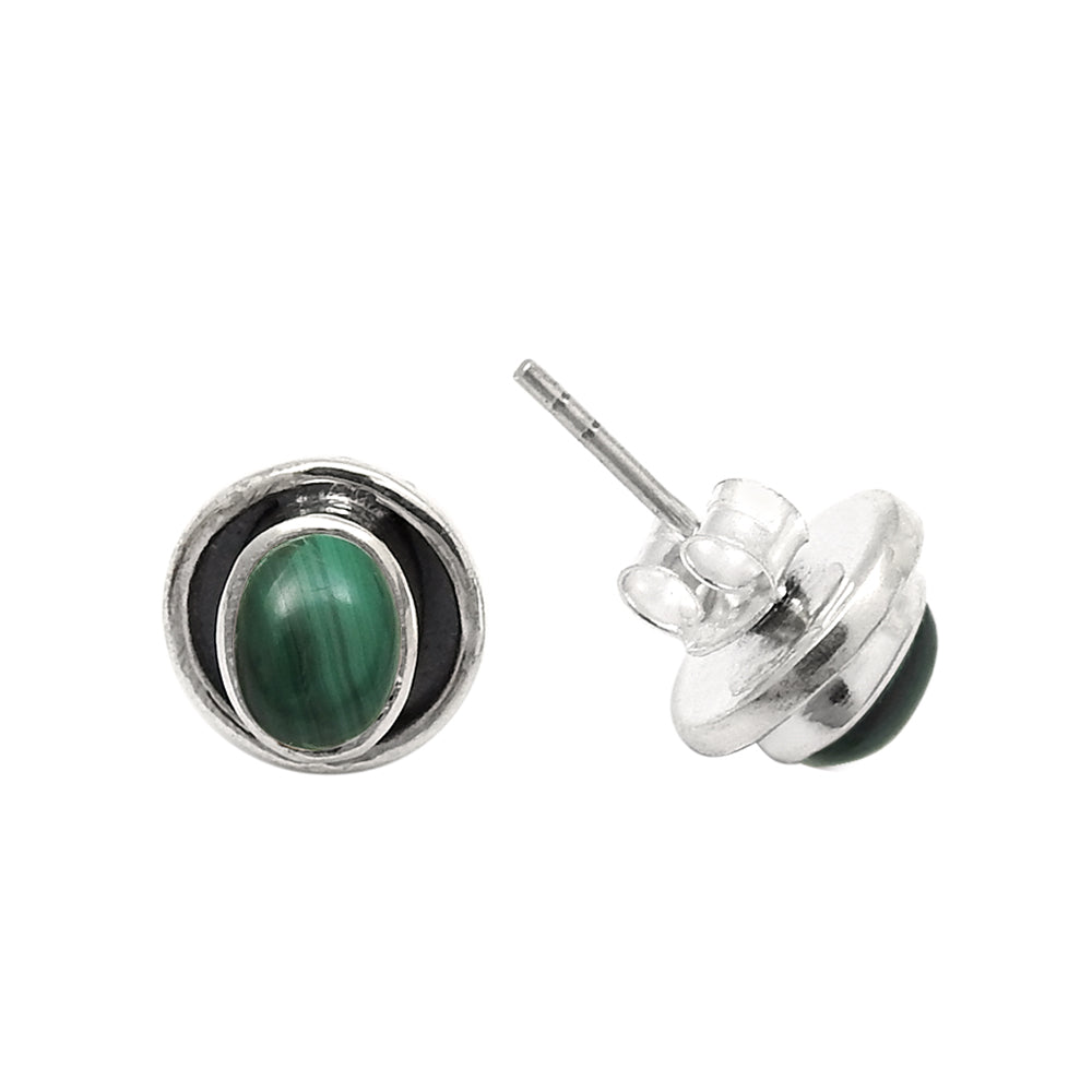 Malachite Gemstone Earrings 925 Sterling Silver Vintage Jewelry