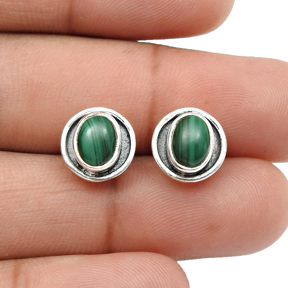 Malachite Gemstone Earrings 925 Sterling Silver Vintage Jewelry