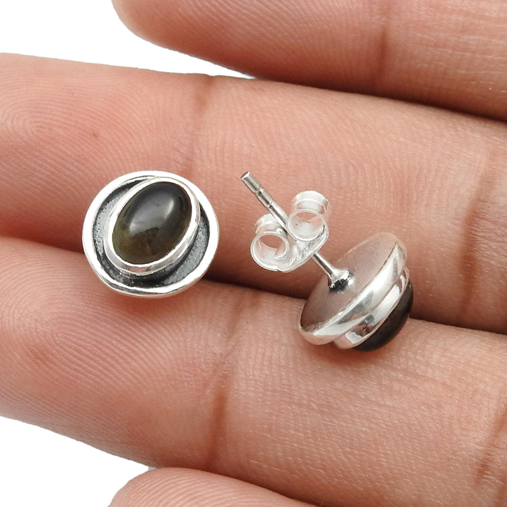Root Chakra Natural Smoky Quartz 925 Solid Silver Stud Post Butterfly Earrings