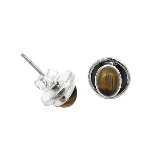 Oval Tiger Eye Stone Solid Sterling Silver Elegant Anniversary Stud Earrings