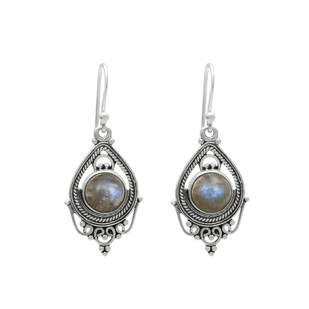 Woman Gift 925 Silver Natural Labradorite Drop Dangle Antique Earrings Z11