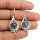 Woman Gift 925 Silver Natural Labradorite Drop Dangle Antique Earrings Z11