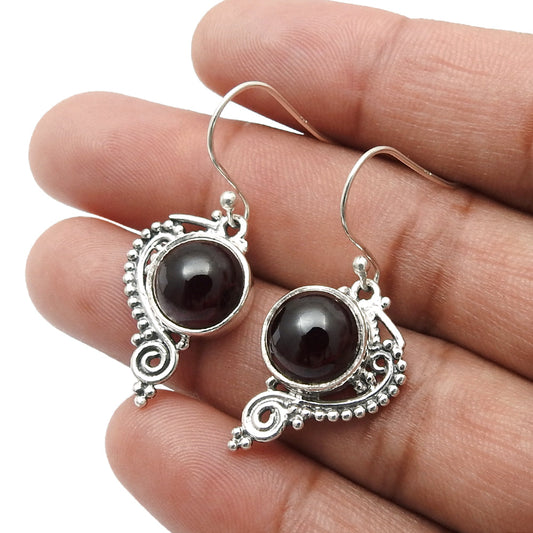 Garnet Stone Dangle Drop Root Chakra Trendy Ethnic Earrings 925 Sterling Silver