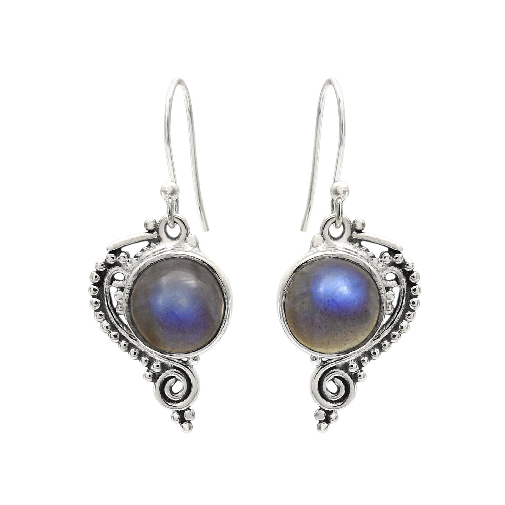 Natural Labradorite Solid Sterling Silver Bezel Drop Dangle Earrings Jewelry