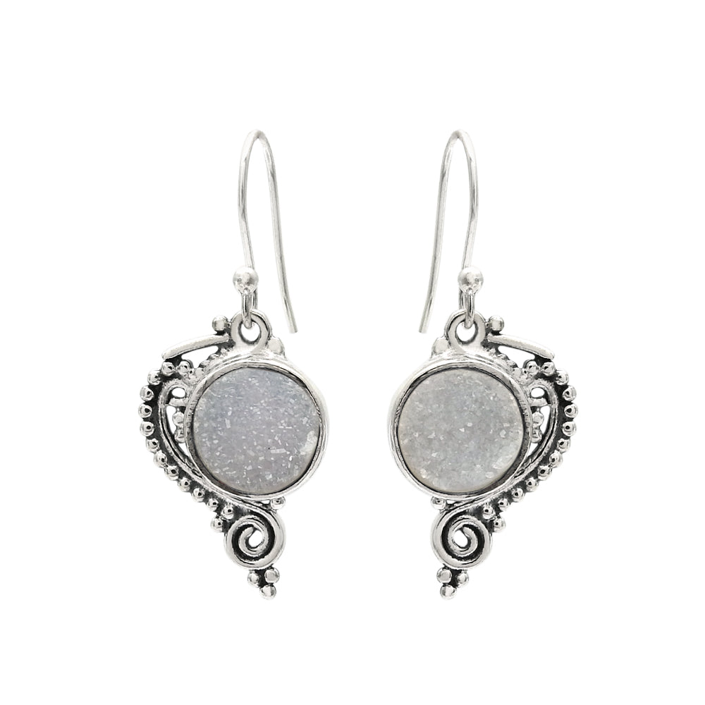 Druzy Gemstone Earrings 925 Sterling Silver Ethnic Jewelry