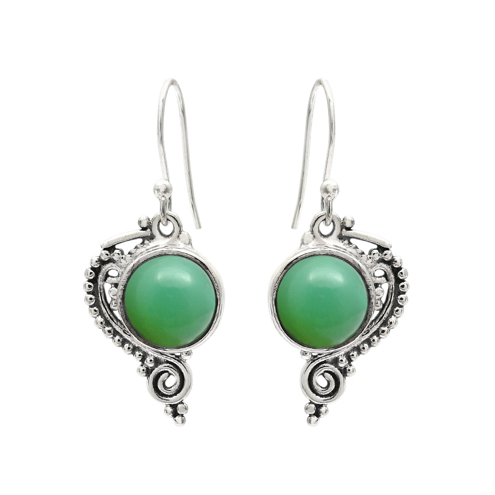 Heart Chakra Natural Chrysoprase Dangle Bezel Boho Earrings Jewelry Solid Silver