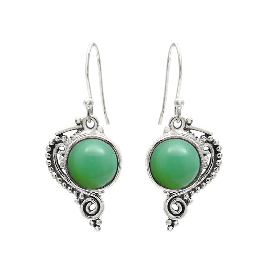 Heart Chakra Natural Chrysoprase Dangle Bezel Boho Earrings Jewelry Solid Silver
