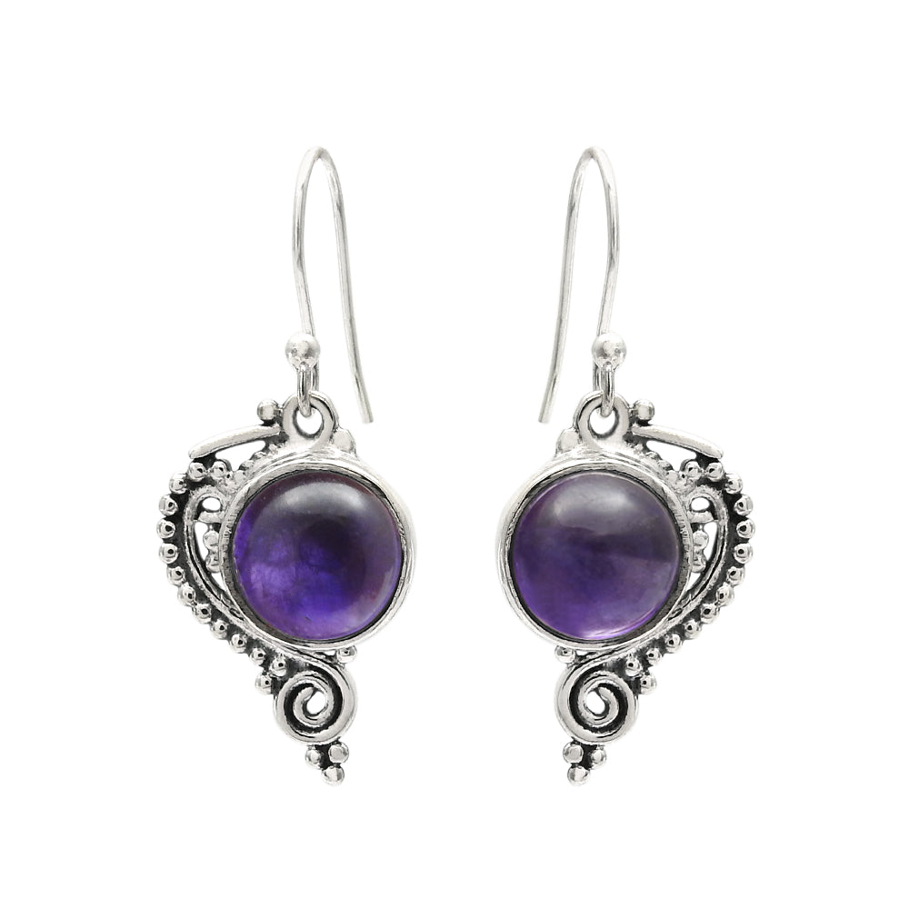 Natural Amethyst 925 Sterling Silver Ethnic Drop Wedding Crown Chakra Earrings