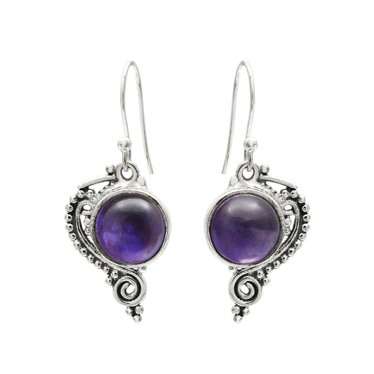 Natural Amethyst 925 Sterling Silver Ethnic Drop Wedding Crown Chakra Earrings