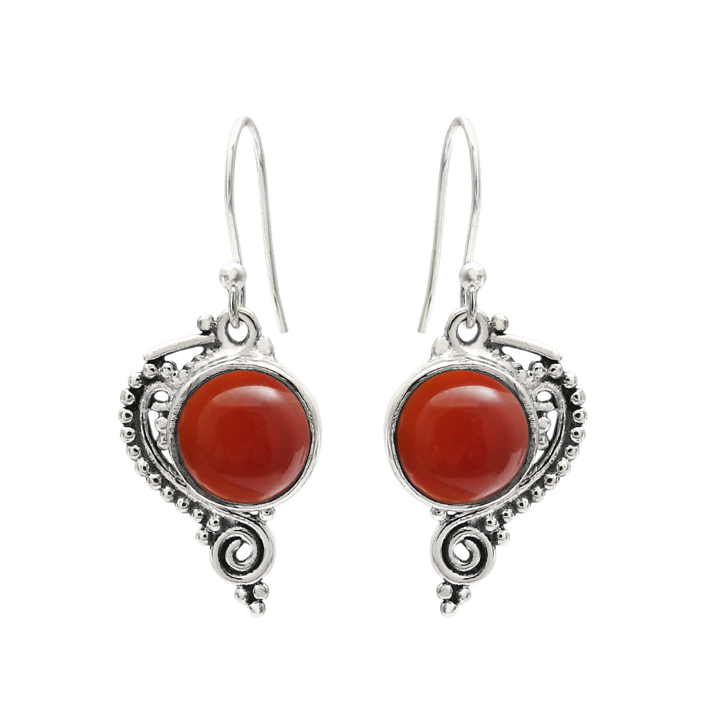 Round Carnelian Gemstone 925 Silver Drop Dangle Bezel Elegant Trendy Earrings