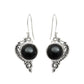 Round Natural Black Onyx Unique Dangle Bezel Hook Earrings Solid Sterling Silver