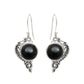 Round Natural Black Onyx Unique Dangle Bezel Hook Earrings Solid Sterling Silver