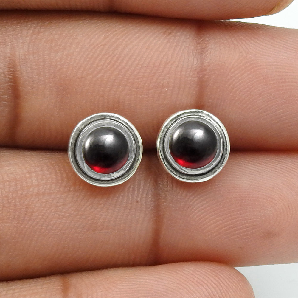 Woman Gift Solid 925 Sterling Silver Natural Garnet Gemstone Post Stud Earrings