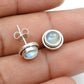 Round Rainbow Moonstone Gemstone Stud Post Crown Chakra Earrings Sterling Silver