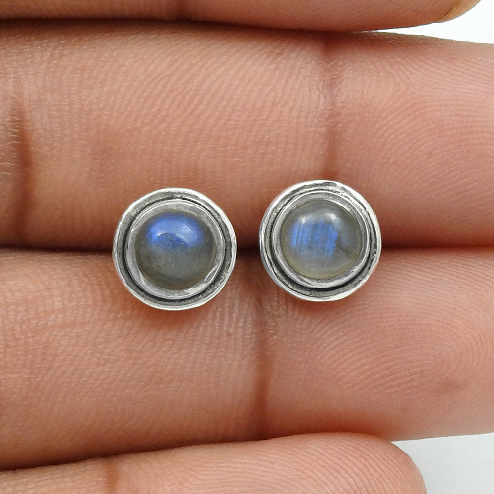 Natural Blue Labradorite Gemstone Stud Earring 925 Silver Jewelry Gift For Her